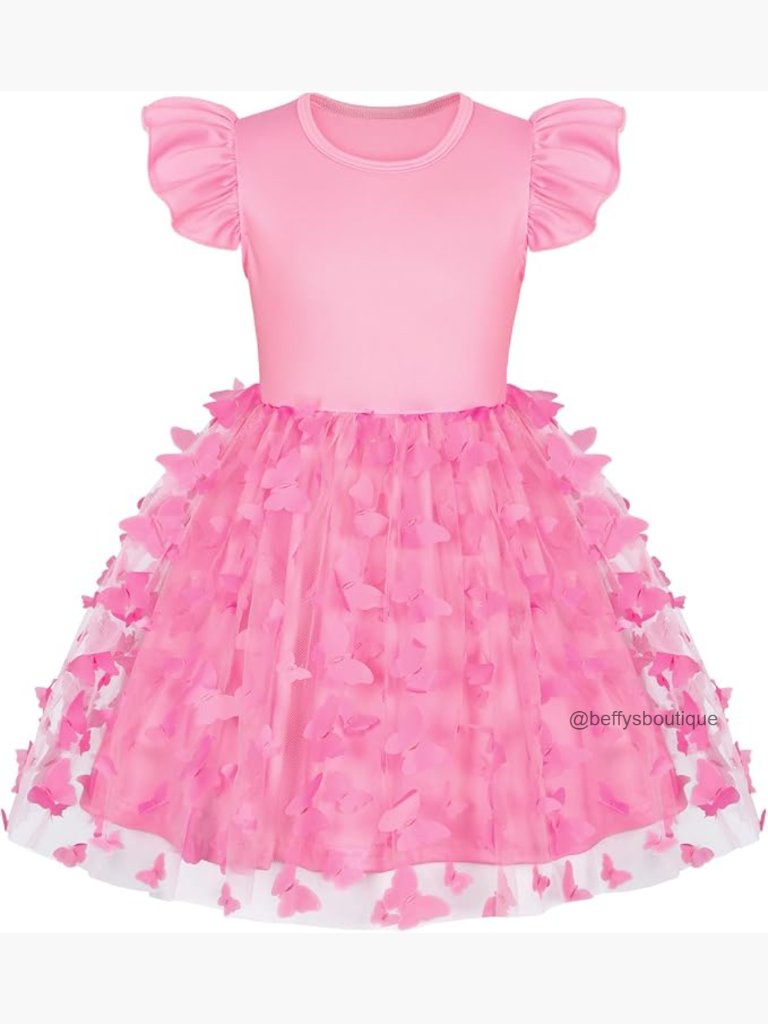 Toddler Girl Butterfly Tutu Dress With Ruffle Sleeves Skater Swing Sundress
